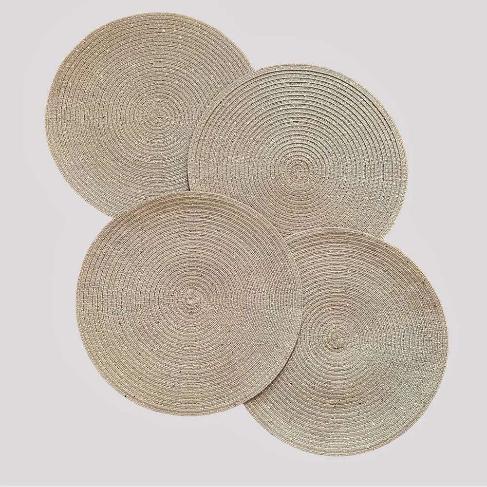 Pottery Barn Round Sequin Straw Placemat Set of 4 - Neutral Beige